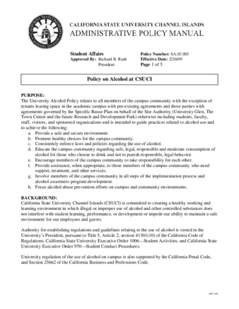 SA.03.003 - Policy on Alcohol at CSUCI (Supersedes SA.03.002) thumbnail