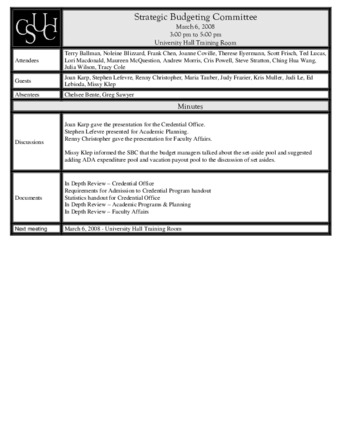Budgeting Committee minutes for March 6, 2008 thumbnail