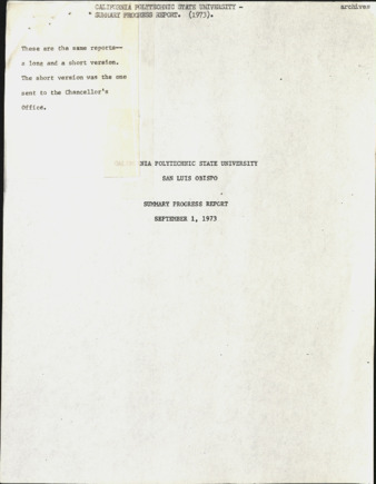 Summary Progress Report, California Polytechnic State University, 1973 thumbnail