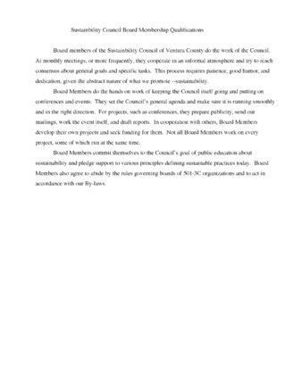 Sustainability Council Board Membership Qualifications thumbnail