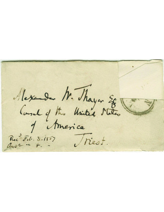 Envelope containing letter from J. L. Motley to A. W. Thayer in Trieste thumbnail