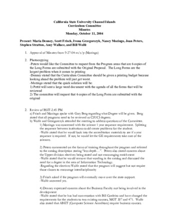 Curriculum Committee Meeting Minutes for October 11, 2004 thumbnail