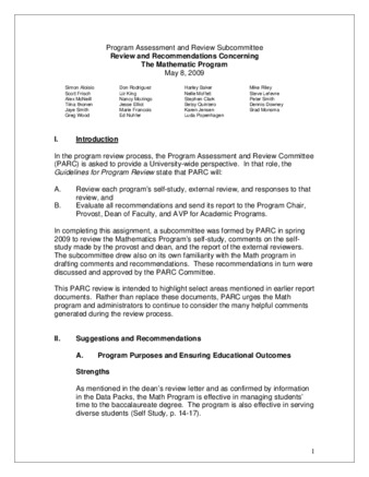 2009 PARC Mathematics Report thumbnail