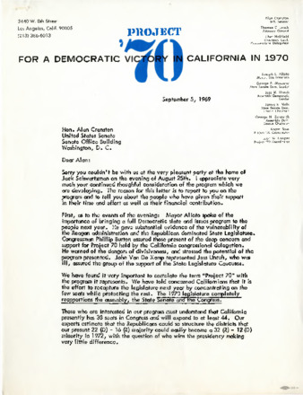Letter to Alan Cranston from Leon M. Cooper thumbnail