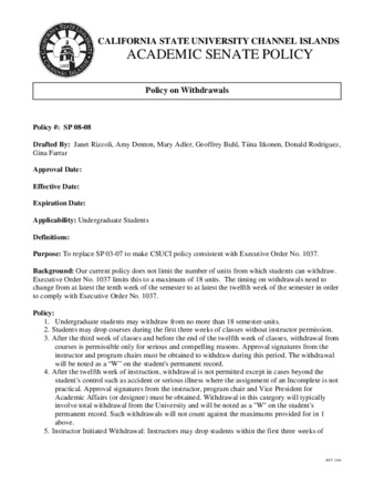SP 08-07 Policy on Withdrawals (Supersedes SP 03-07) thumbnail