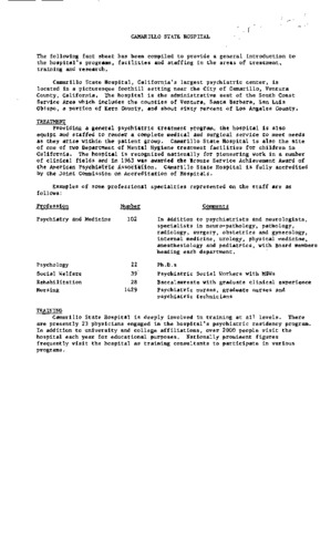 Camarillo State Hospital Fact Sheet thumbnail