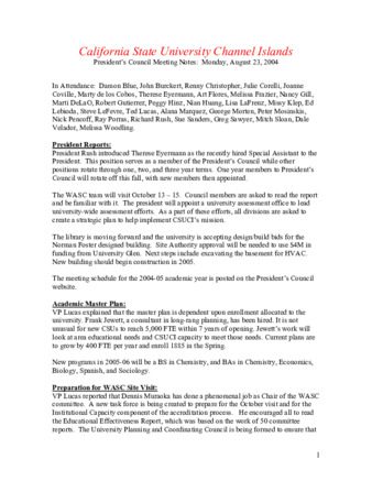 California State University Channel Islands: President's Council Meeting Notes: Monday, August 23, 2004 thumbnail