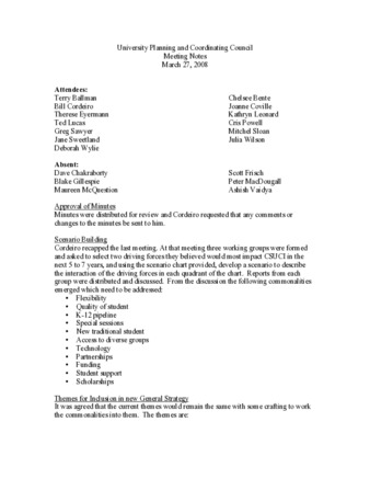 University Planning and Coordinating Council Meeting Notes March 27, 2008 thumbnail