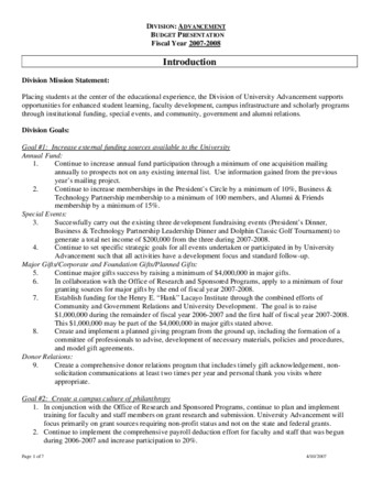 Advancement 2007-2008 Budget Request thumbnail