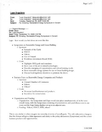 Correspondence regarding Renewable Energy Symposium in Oxnard thumbnail