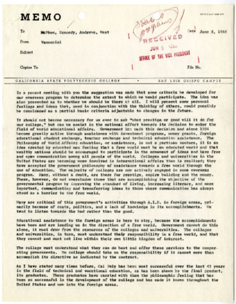 Memo from Vanoncini to McPhee, Kennedy, Andrews, West thumbnail