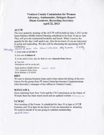Ventura County Commission for Women Advocacy, Ambassador, Delegate Report thumbnail