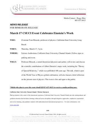 March 17 CSUCI Event Celebrates Einstein's Work thumbnail
