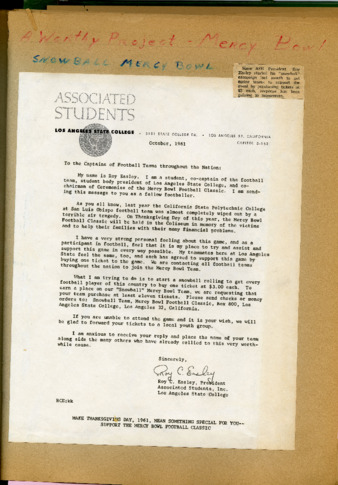 Letter from Roy C. Easley to The Captains of Football Teams Throughout the Nation, October 1961 - restricted thumbnail