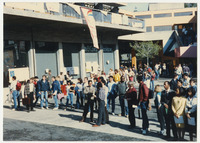 [Crowd in University Union plaza listening to speaker on stage?] thumbnail