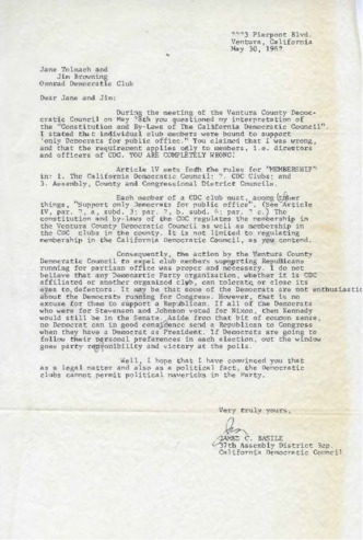 Letter to Jane Tolmach from James C. Basile thumbnail