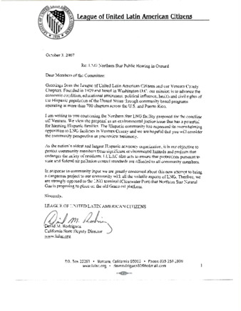 Letter from the League of United Latin American Citizens regarding the LNG NothernStar Public Hearing thumbnail