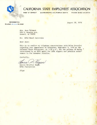 Letter to Jane Tolmach from Lorrie Paradise Kagan thumbnail