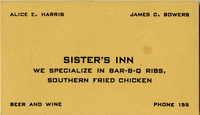 Sister's Inn restaurant business card thumbnail