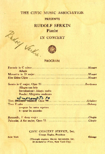 The Civic Music Association Presents Rudolf Serkin Pianist In Concert, New York, NY thumbnail