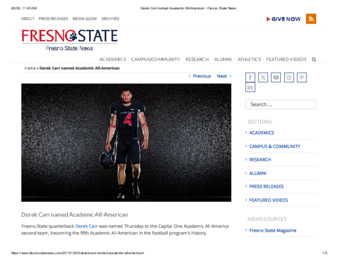 Derek Carr named Academic All-American thumbnail