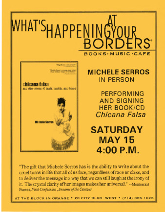 What's Happening at Your Borders Michele Serros in Person Performing and Singing her book/CD Chicana Falsa thumbnail