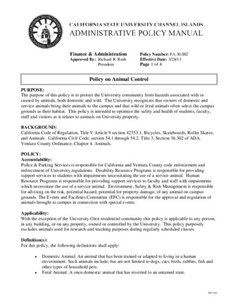 FA.30.002 Policy on Animal Control thumbnail