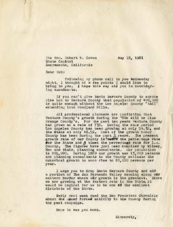 Letter to Robert W. Crown thumbnail