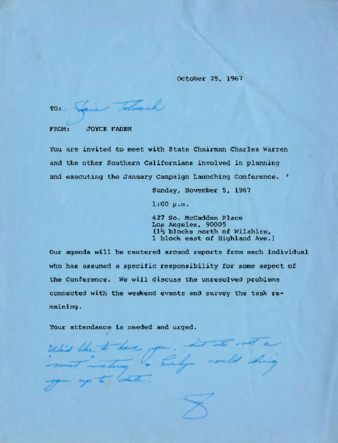Letter to Jane Tolmach from Joyce Fadem thumbnail