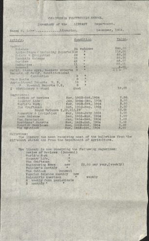 California Polytechnic School Inventory of the Library Department, 1904 thumbnail