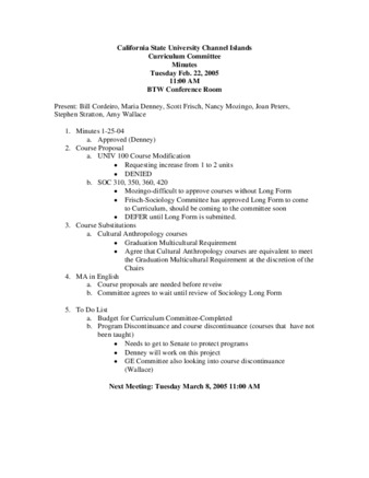 Curriculum Committee Meeting Minutes for February 22, 2005 thumbnail