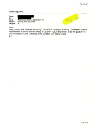 Email From Ed Lynch to Lupe Anguiano Regarding Project CREATE Invite thumbnail