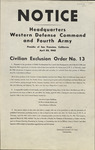 Broadside: "Notice: Civilian Exclusion Order No. 13," 1942 thumbnail