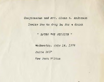 Invitation from Congressman and Mrs. Glenn M. Anderson thumbnail