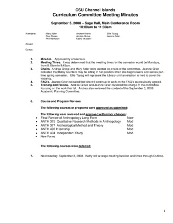 Curriculum Committee Meeting Minutes for September 5, 2008 thumbnail