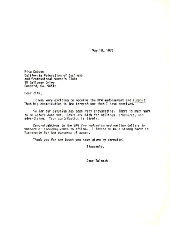 Letter to Rita Dobson from Jane Tolmach thumbnail