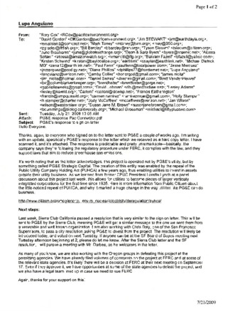 Letter regarding Pacific Gas & Electric's Response to Pacific Environment thumbnail