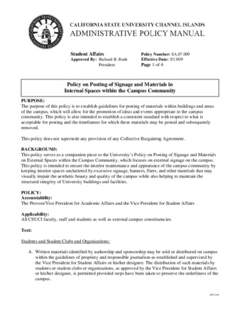 SA.07.009 - Policy on Posting Signage and Materials in Internal Spaces within the Campus Community (Supersedes SA.07.007 and Superseded by CM.02.004) thumbnail