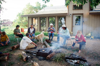 Kaber farm, Student volunteers around campfire 001 thumbnail