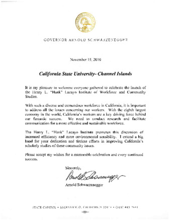 Governor Arnold Schwarzenegger Letter to CSU Channel Islands thumbnail
