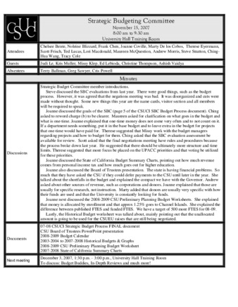 Budgeting Committee minutes for November 15, 2007 thumbnail