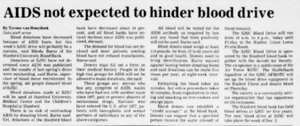 AIDS Not Expected to Hinder Blood Drive thumbnail