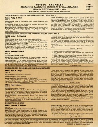 Candidate's Statements of Qualifications for the Primary Election on June 2, 1970 thumbnail