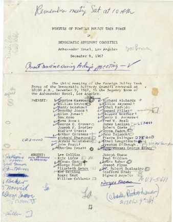 Democratic Advisory Committee Minutes of Foreign Policy Task Force thumbnail