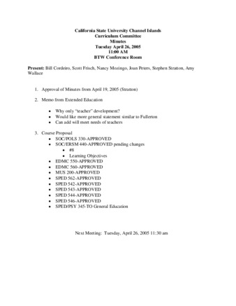 Curriculum Committee Meeting Minutes for April 26, 2005 thumbnail