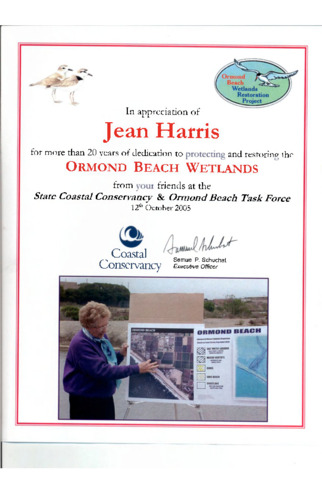 October 2005 Certificate of Appreciation from the State Coastal Conservancy & Ormond Beach Task Force thumbnail