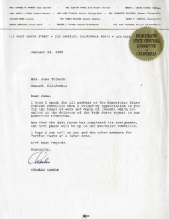 Letter to Jane Tolmach from Charles Warren thumbnail