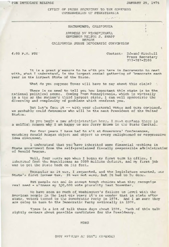 Address by Pennsylvania Govenor Milton J. Shapp before the California Democratic Convention thumbnail