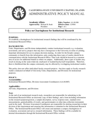 AA.04.006 - Policy on Clearinghouse for Institutional Research (Supersedes AA.04.002) thumbnail