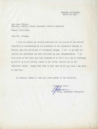 Letter to Jane Tolmach from C.J. Sorem thumbnail